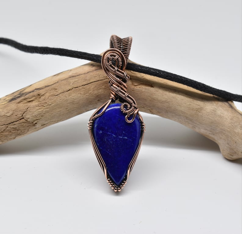 Lapis Lazuli and Copper Wire Wrapped Unisex Pendant