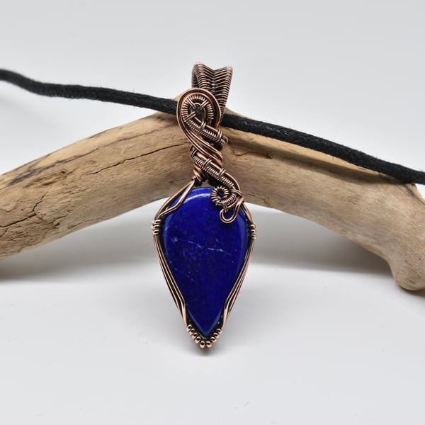 Lapis Lazuli and Copper Wire Wrapped Unisex Pendant