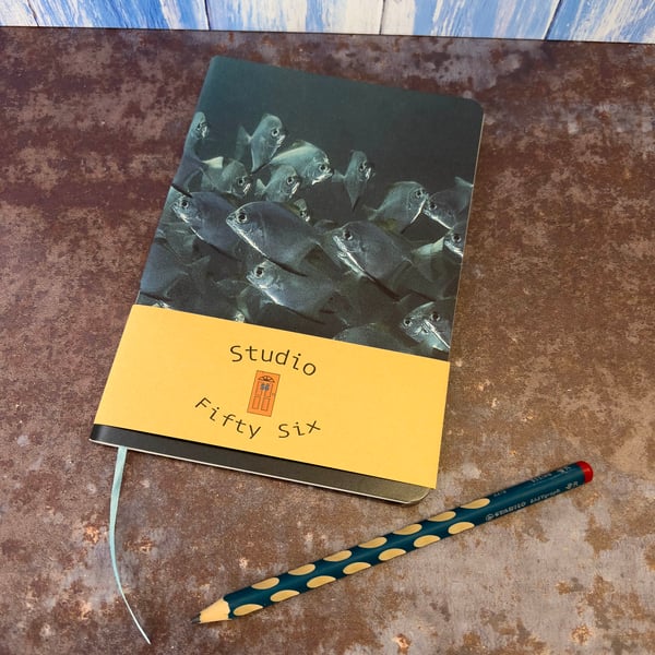 Notebook, Marine themed, A5 (ish), made from up-cycled and recycled materials.