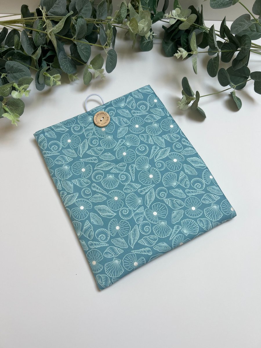 Handmade Padded Book Bag:  Shells Cover, Book Protector