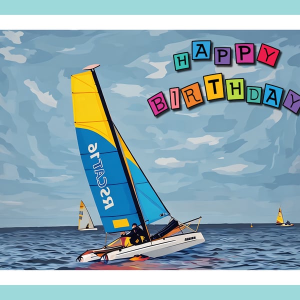 Snettisham Beach Catamaran Sailing A5 Greeting Card Happy Birthday 
