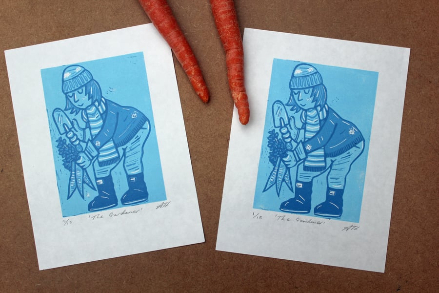The Gardener Small Hand Printed Linocut Limited Edition