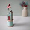Little House on a Vintage Wood Bobbin with Clay Toadstool