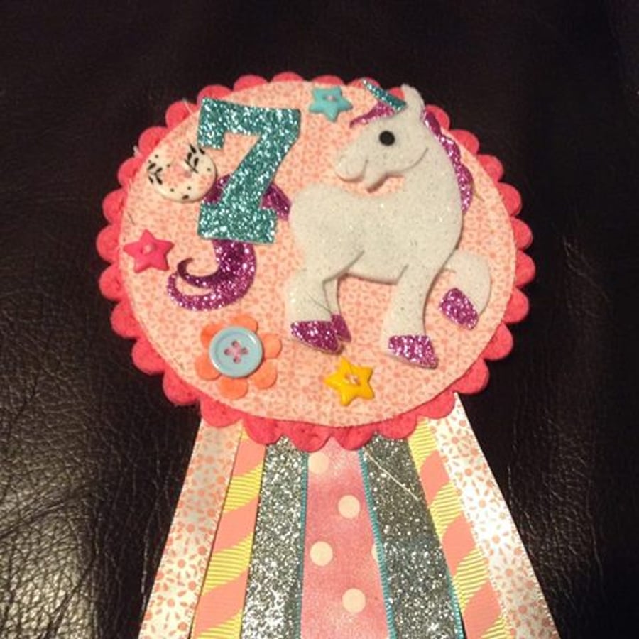 Birthday badge-Rosette Unicorn