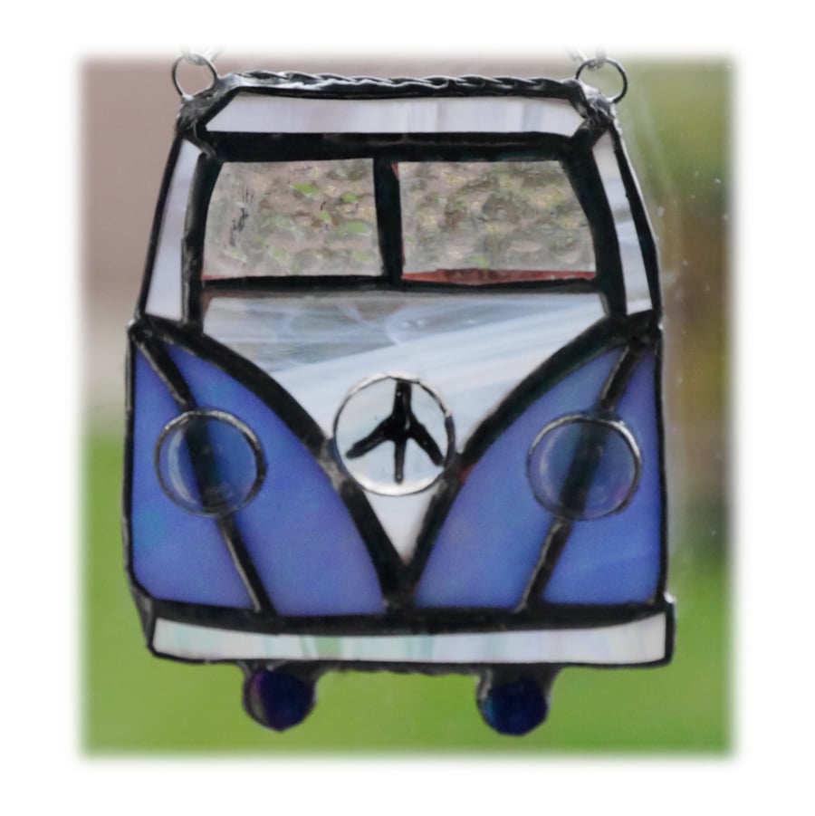 Campervan Suncatcher Stained Glass Blue Camping Holiday 033