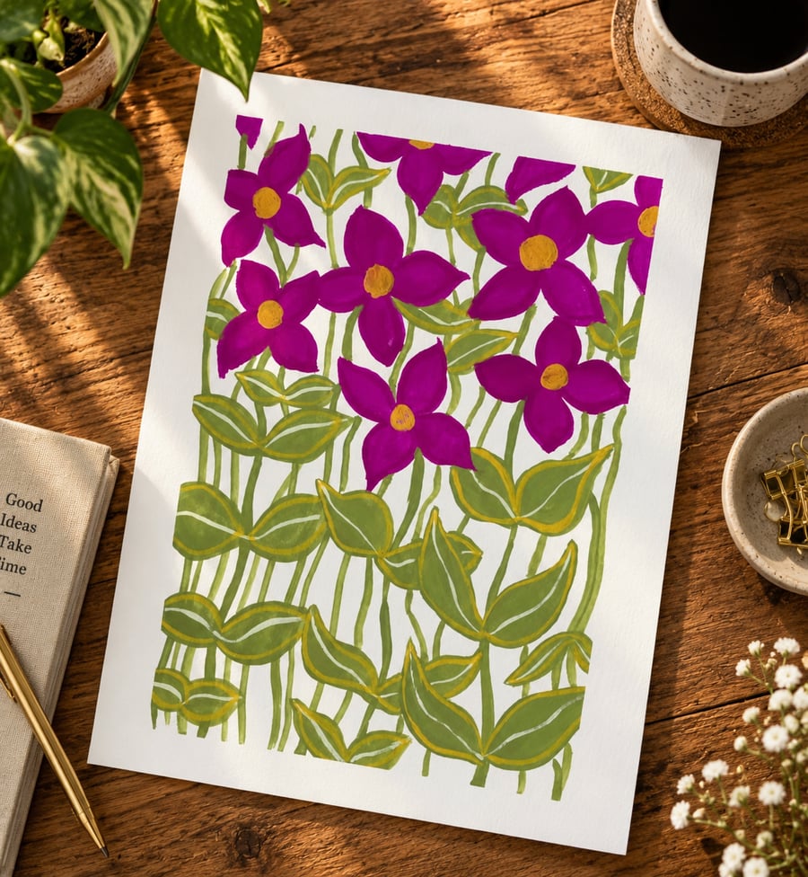 A4 Floral Painting Flower Art Gouache Floral Escape