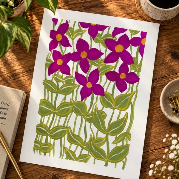 A4 Floral Painting Flower Art Gouache Floral Escape