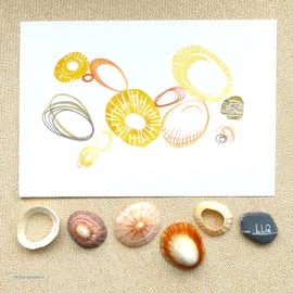 Original mixed media and print abstract retro seaside shell print