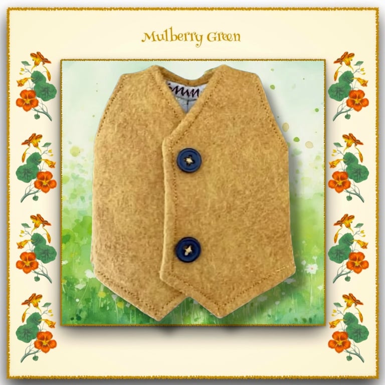 Tailored Felt Waistcoat - Lined with Gold Leaf Print Cotton