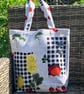 Gingham, Fruit and Veg Design 1950s Vintage Fabric Totebag, Analog Bag - Image 5