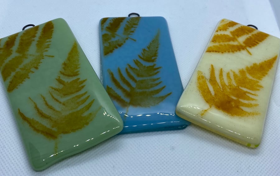 Fused glass screen printed small hanging decoration 