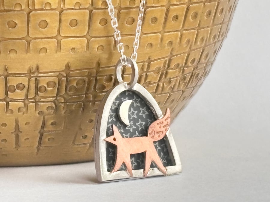 Mini Fox and Moon Necklace