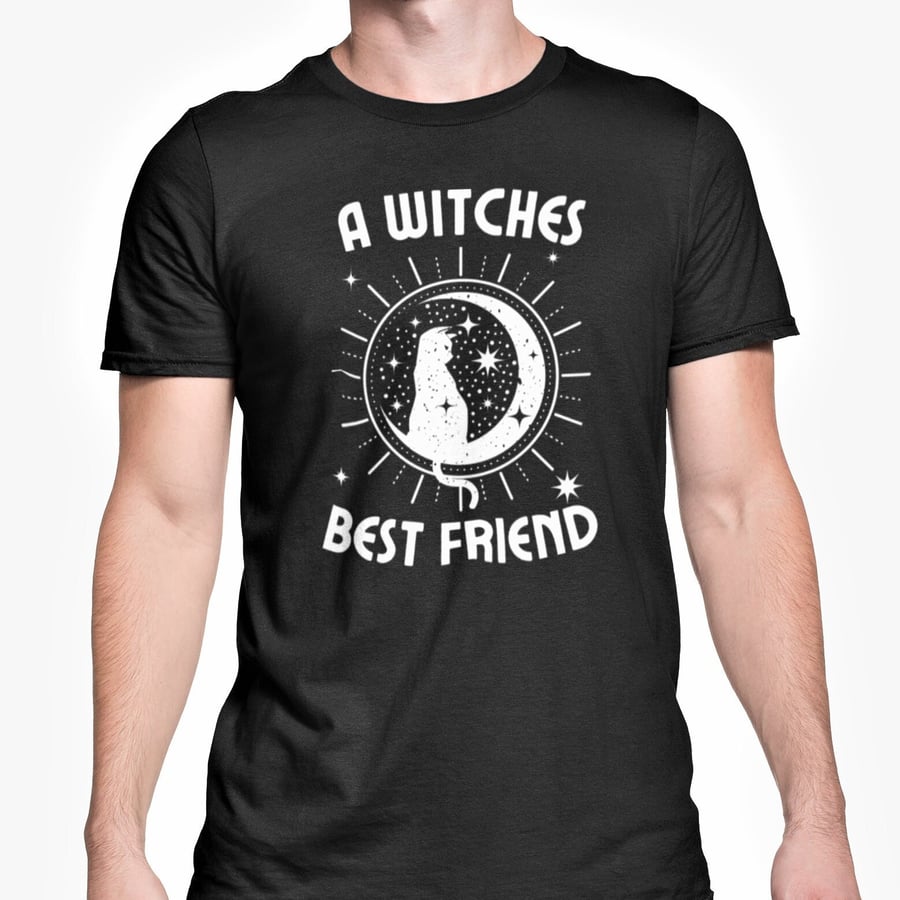 A Witches Best Friend Unisex T Shirt Novelty Halloween Witches Familiar Cat Top