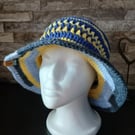 Crochet Summer Bucket Hat - Blue Yellow