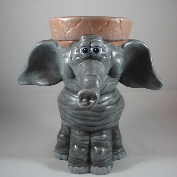 Ceramic Grey Novelty Elephant Animal Flower Herb Plant Pot Candle Container.
