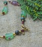 Ruby in Zoisite beads & glass flower beads necklace with gold plate charm - Image 4