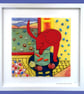 Handmade Fused Glass "Cat With Orange Fish" Painting. - Image 1