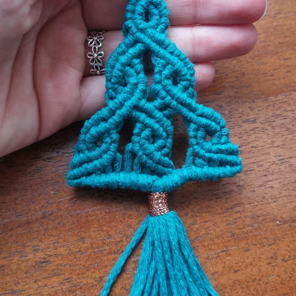 Christmas macrame ornaments, set of 3, Xmas hanging decoration - emerald green