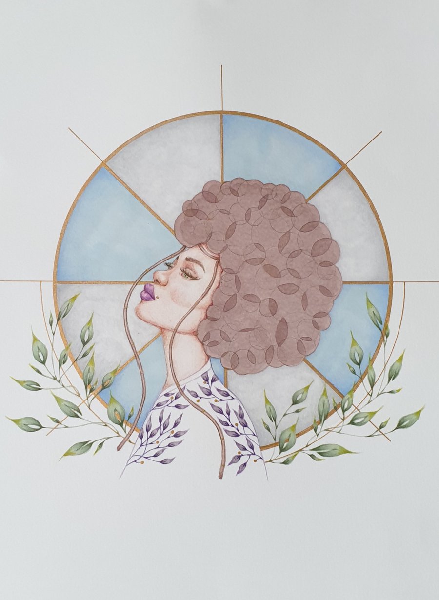 Afro Hair Art Portrait Drawing Marker Botanical Art A3