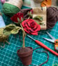 Carmine Garden Rose in Terracotta - Deep Red Felt Bloom - Image 9