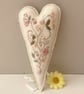 Hand embroidered heart, wall decor hanging heart in scandi style