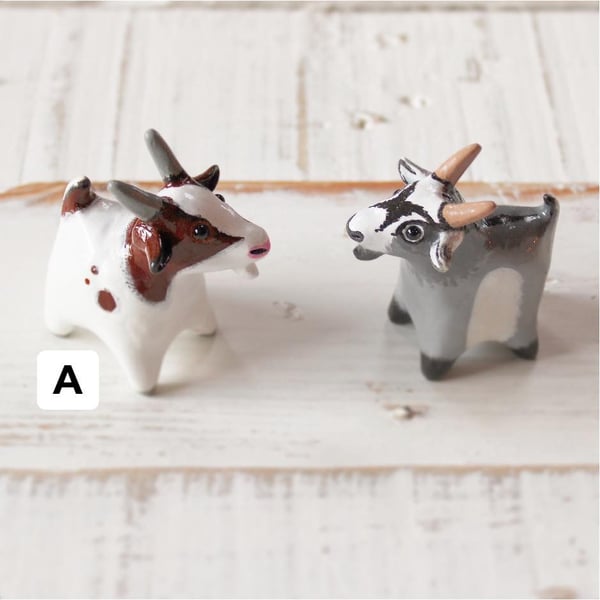 Miniature Goat - Brown and White. Polymer Clay Model. (Sold Individually).