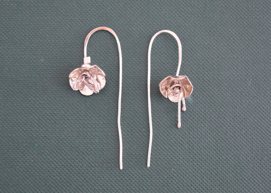 Drop Flower Silver Earrings
