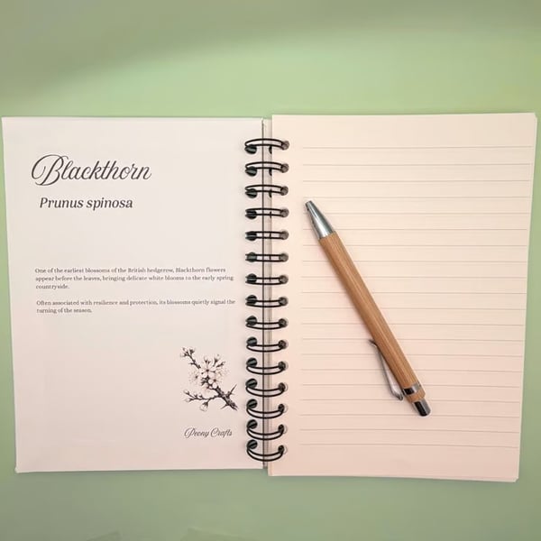Blackthorn A5 Notebook, Handmade Botanical Gift, Hedgerow Stationery