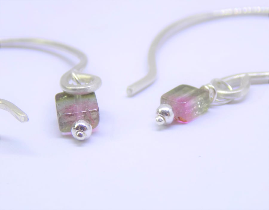 Watermelon Tourmaline Sterling Silver Earrings Handmade