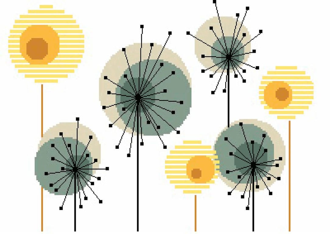 060 - Scandinavian Style Flower Meadow with Dandelion Clocks - CS Pattern