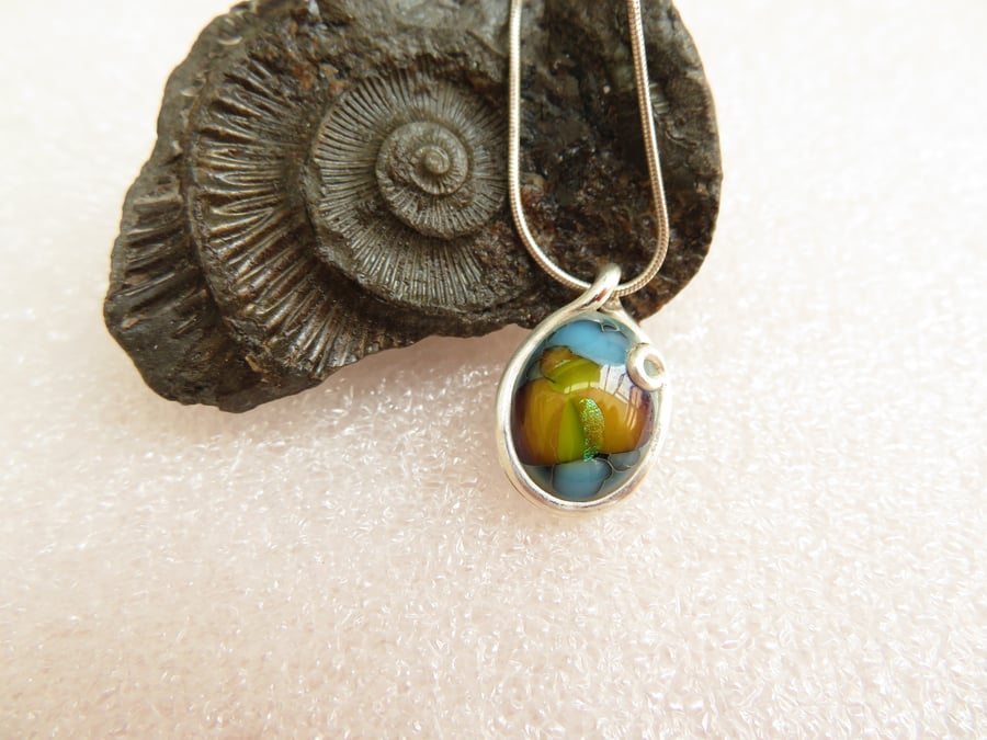 Skies and Meadows Fused Glass and Sterling Silver Pendant with or without Chain