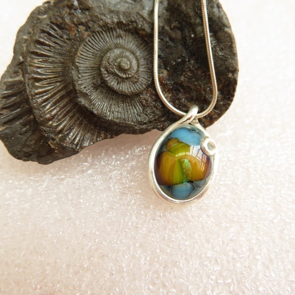 Skies and Meadows Fused Glass and Sterling Silver Pendant with or without Chain