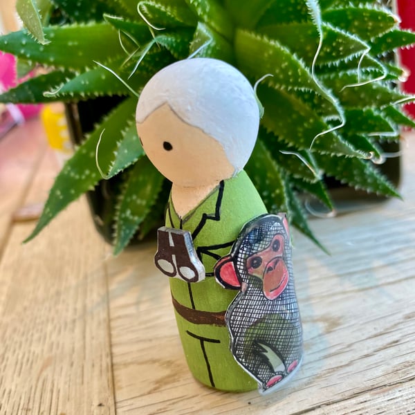 Jane Goodall Handpainted Wooden Peg Doll - inspirational women