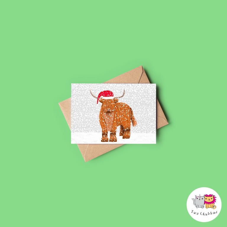 Highland Cow Christmas Card, A6 Christmas Card, Cute Animal Christmas Card