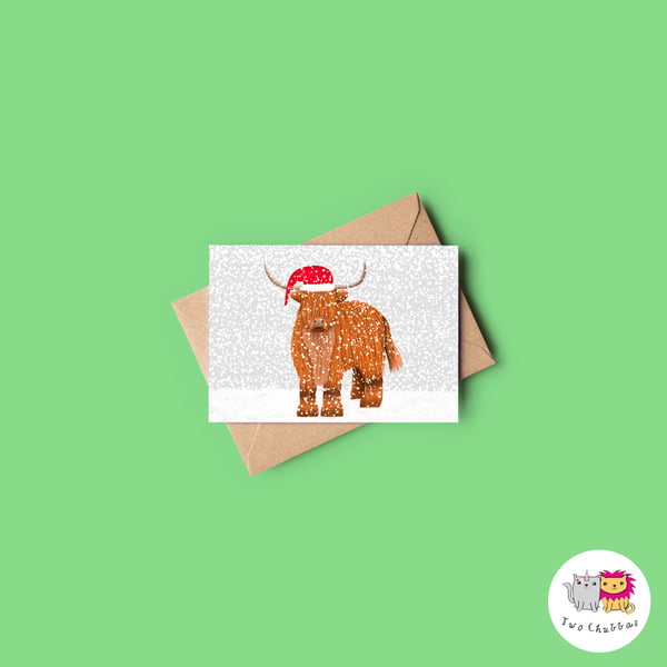 Highland Cow Christmas Card, A6 Christmas Card, Cute Animal Christmas Card