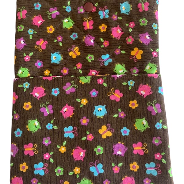 Quilted Book Sleeve.  Owls and Butterflies.