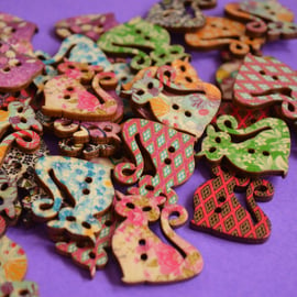 Wooden Cat Buttons Mixed 3pk 30x25mm Kitty Pussy Kitten (CT1)