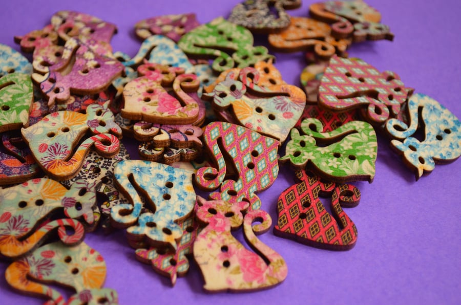 Wooden Cat Buttons Mixed 3pk 30x25mm Kitty Pussy Kitten (CT1)