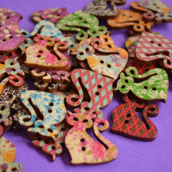 Wooden Cat Buttons Mixed 3pk 30x25mm Kitty Pussy Kitten (CT1)