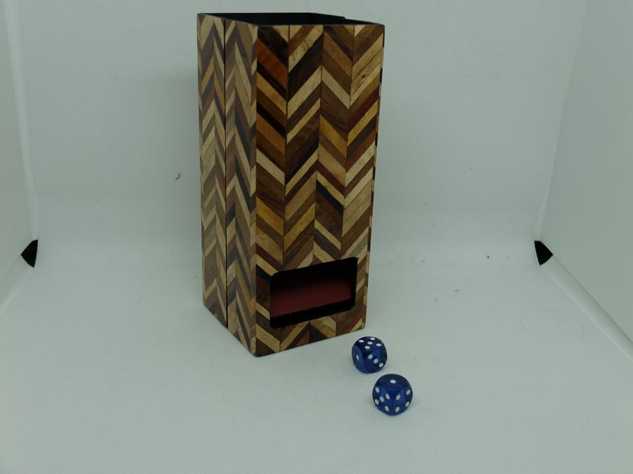 Large take-apart Baffle box in wood veneer chevron design