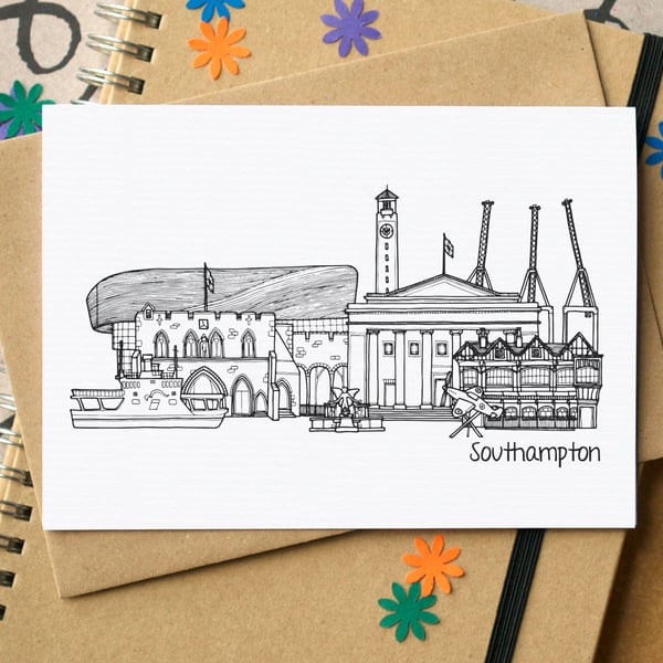 Southampton Landmarks Skyline Greetings Card