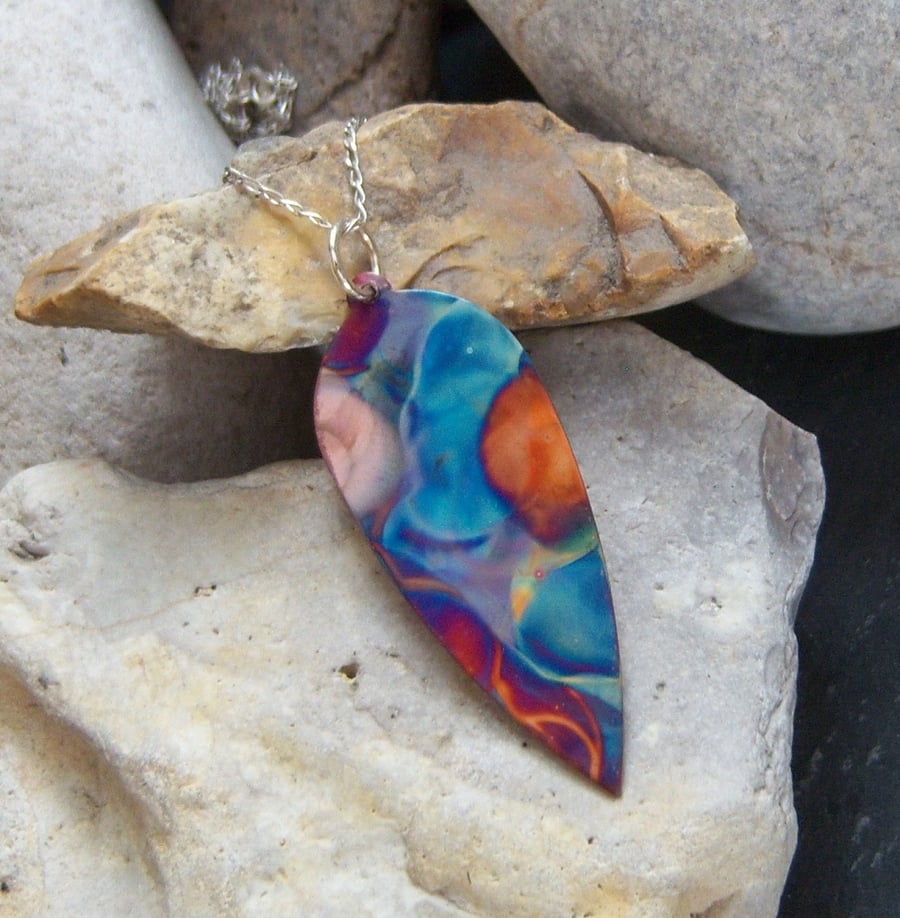 Flame Painted Copper Pendant