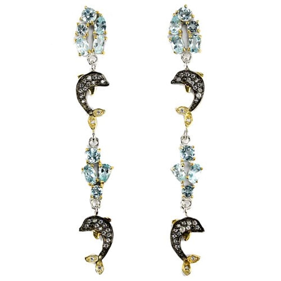 Topaz Set Dolphin with Seabed Treasures design Pendant & Dropper Earrings Set
