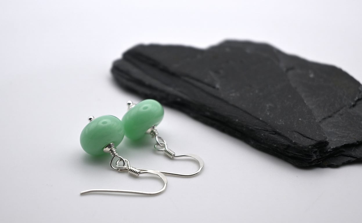 small green lampwork glass earrings