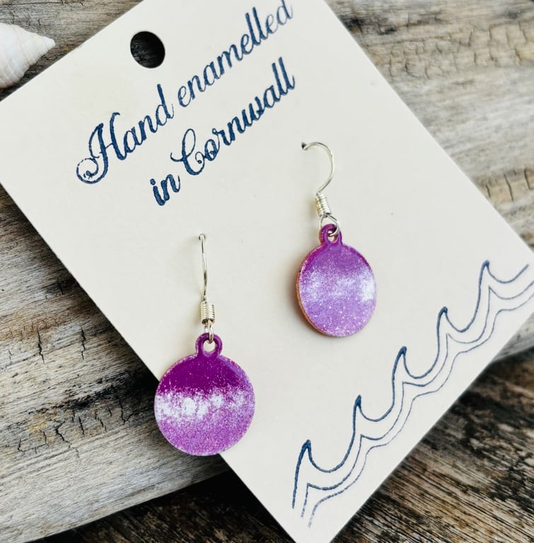 Hand enamelled earrings on sterling silver ear hooks 