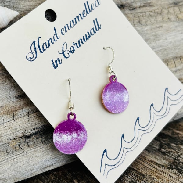 Hand enamelled earrings on sterling silver ear hooks 