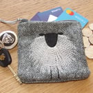 Wool zipped purse sheep embroidery 