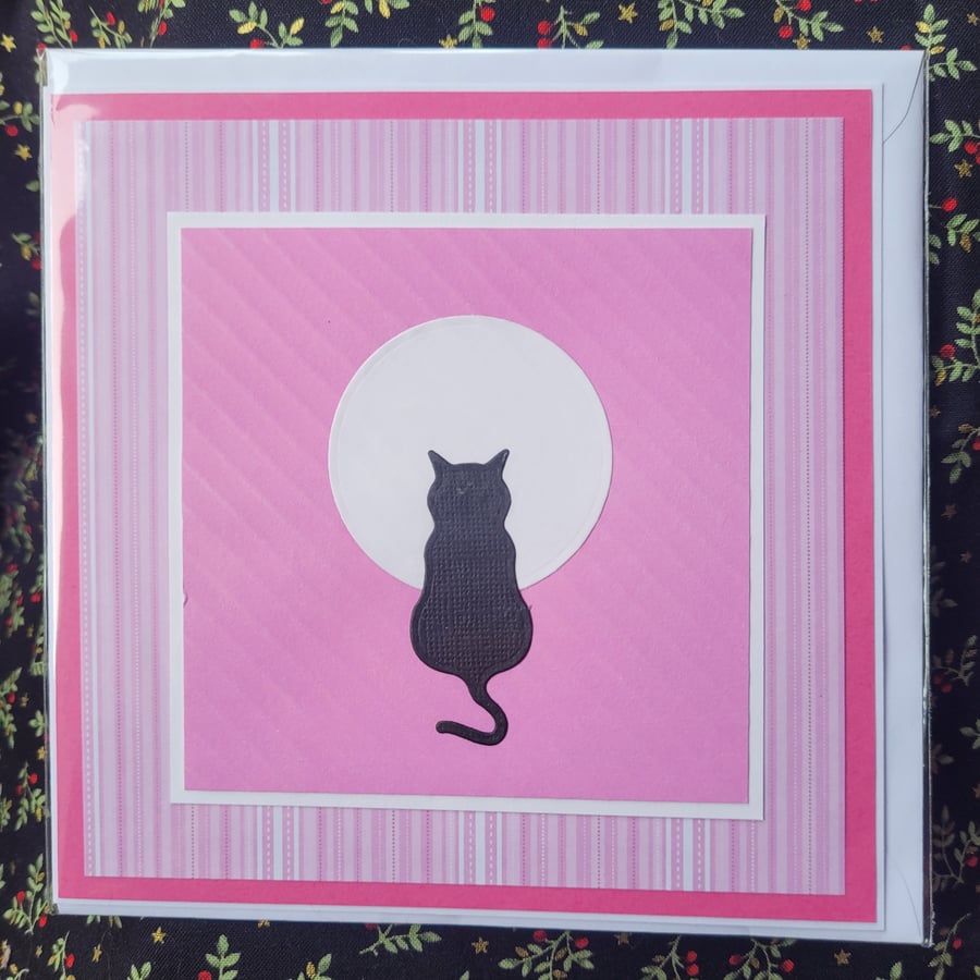 Moonlight Cat blank greetings card