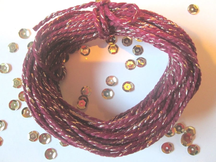 10 metres of Burgundy SPARKLE Cotton Bakers twine