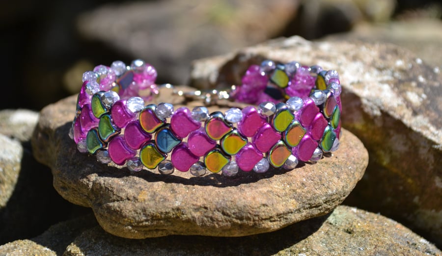 Pink and Silver Dragon Scale Bracelet